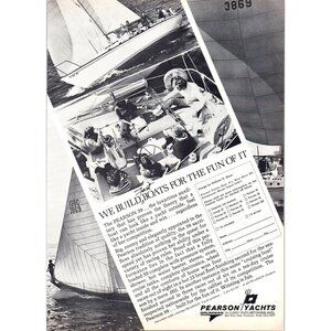 1971 Pearson Yachts 39 Sailing Yacht Vintage Print Ad Lounging Deck Wall Art